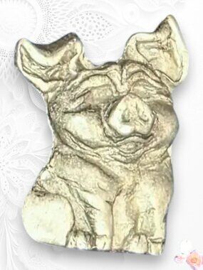 Vintage AJC Pig Brooch Pewter Animal Pin Original Backs (Read) 503